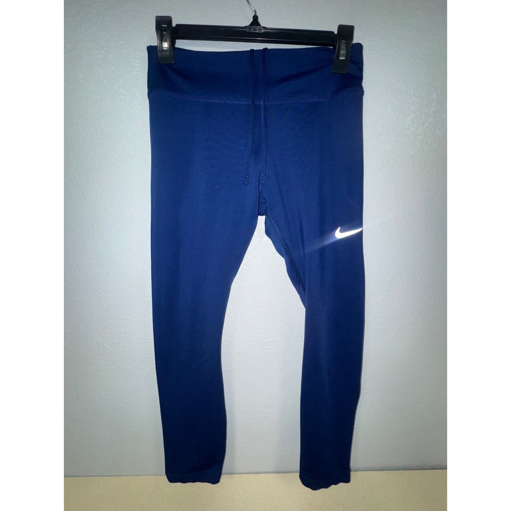 Nike Dri-FIT Navy‎ Blue Running Leggings Mesh Crop Tights Womens Medium